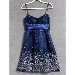 Vintage Masquerade Dress 8 Blue Glitter Tulle Slip‎ Babydoll Prom Party 90s Y2K